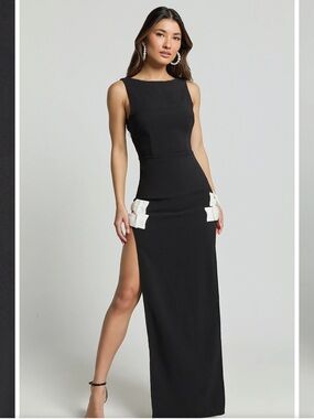 SHOWPO Black Bernice Maxi Dress with White Bows